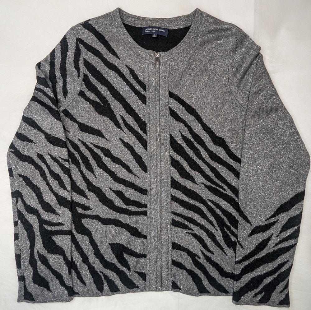 Jones New York Vintage Aminal Print 4-Ply Knit Sweater Elegant Glam